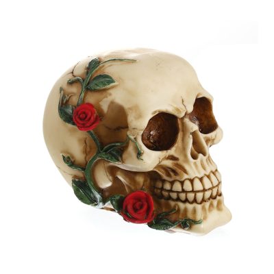 Craniu decorativ din rasina, model trandafir rosu