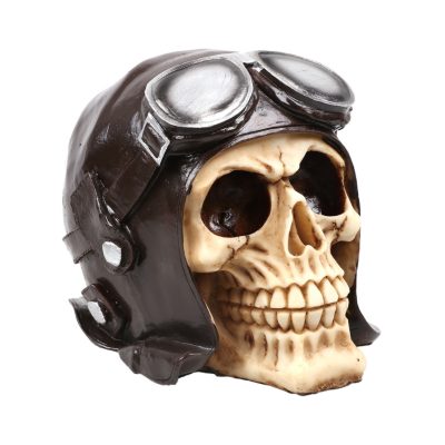 Craniu decorativ din rasina, model aviator casca maro