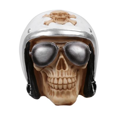 Craniu decorativ din rasina, model aviator casca alba