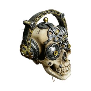 Craniu decorativ din rasina model mare cu casti audio