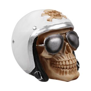 Craniu decorativ din rasina, model aviator casca alba