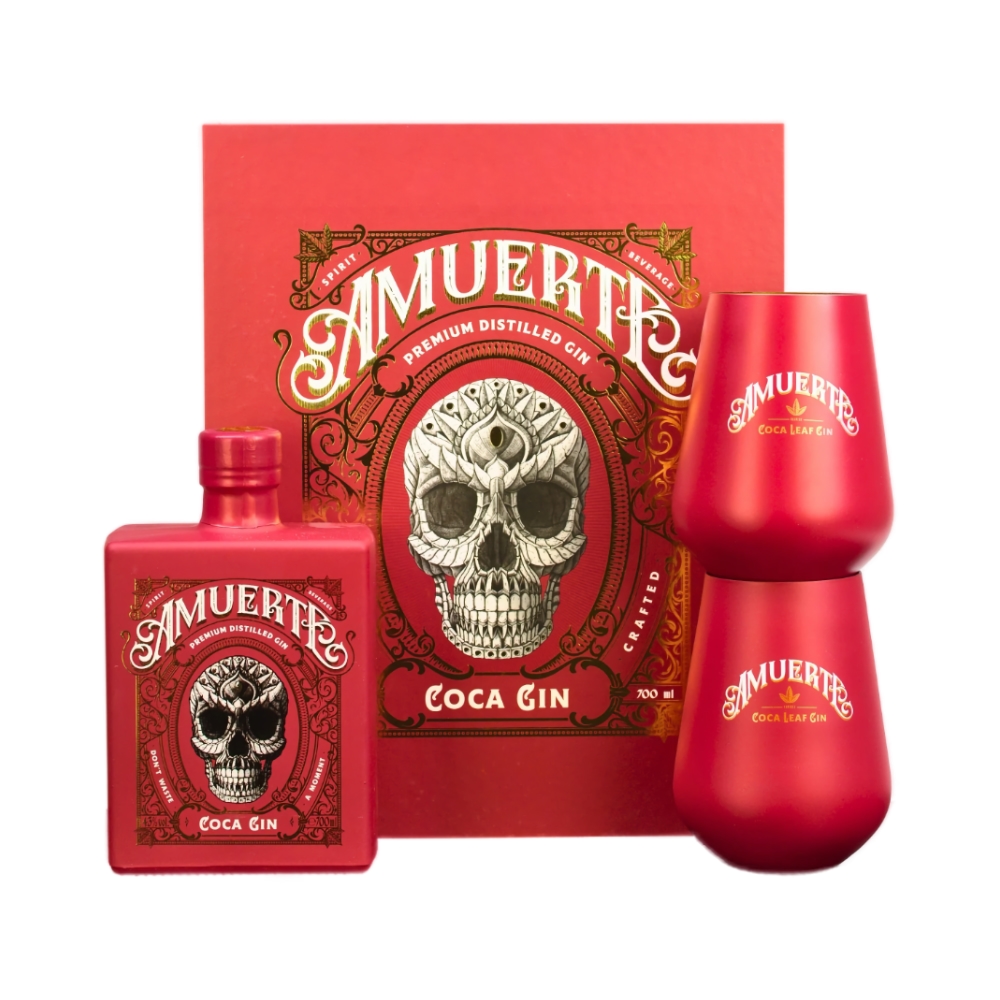 AMUERTE COCA LEAF GIN RED EDITION 0.7L 43%, 2 PAHARE